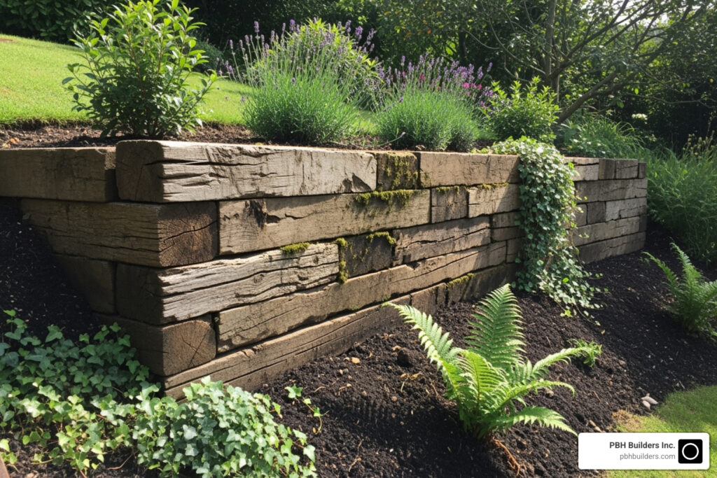 Wood retaining wall