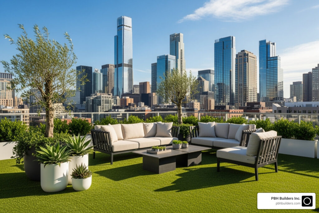 artificial grass rooftop installation