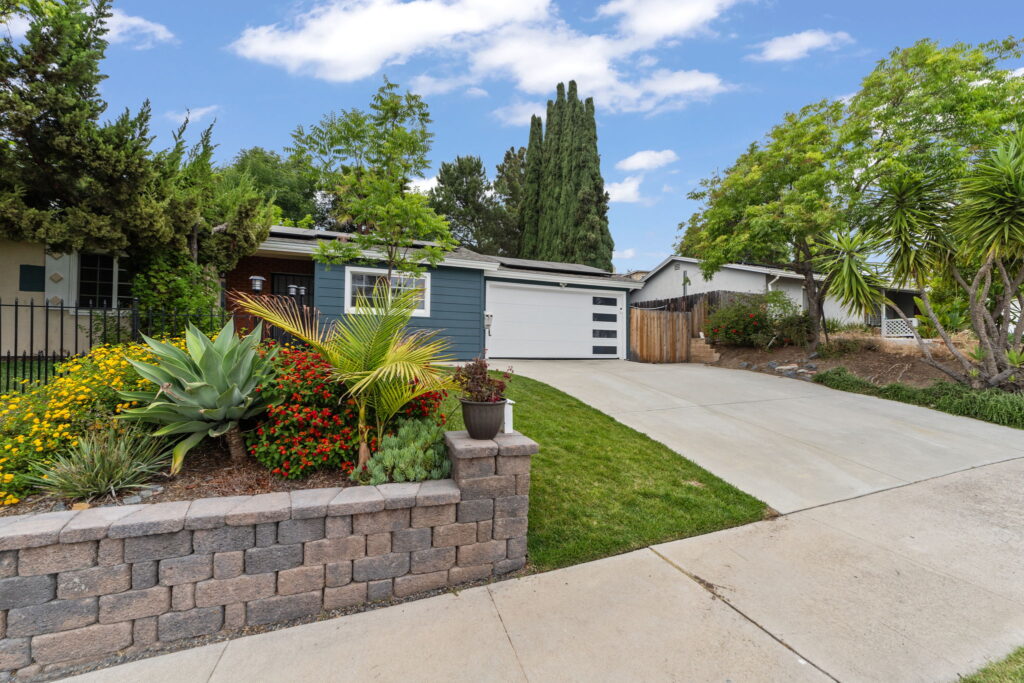 Exterior repaint with new retaining wall planter and landscaping in Santee CA